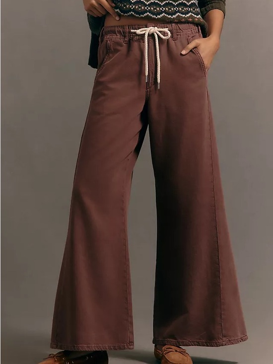 Pilcro Pants - Pilcro Wide-Leg Drawstring Pants in Plum/brown